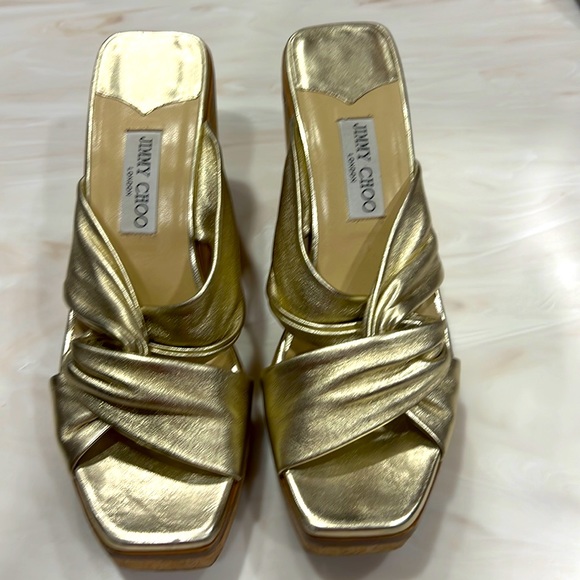 Jimmy Choo gold wedges